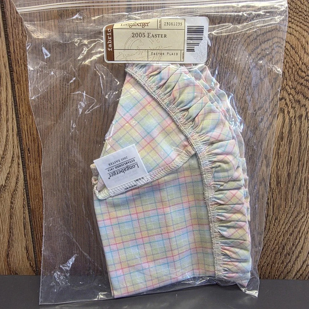 Vintage 2005 Longaberger Easter Plaid Fabric Basket Liner Pastel Trim 23061235